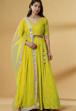 Embroidered Georgette Lehenga in Light Green