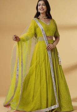 Embroidered Georgette Lehenga in Light Green