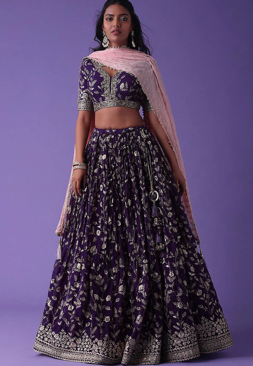Embroidered Georgette Lehenga in Purple