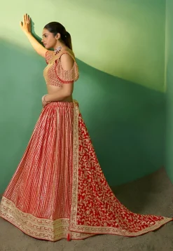 Embroidered Georgette Lehenga in Red