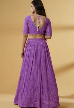 Embroidered Georgette Lehenga in Purple