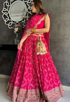 Embroidered Georgette Lehenga in Pink