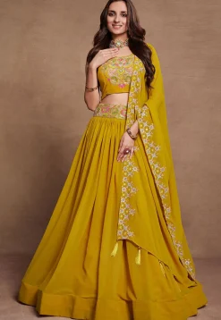 Embroidered Georgette Lehenga in Yellow