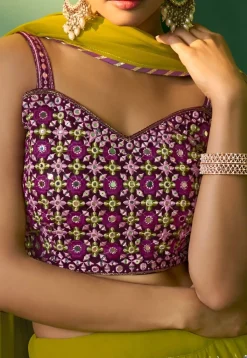 Embroidered Georgette Lehenga in Olive Green