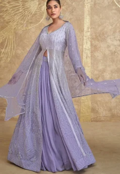 Embroidered Georgette Lehenga Purple