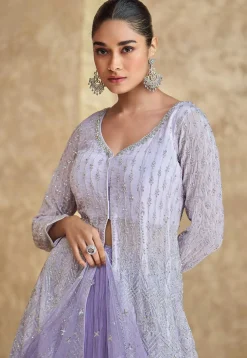 Embroidered Georgette Lehenga Purple