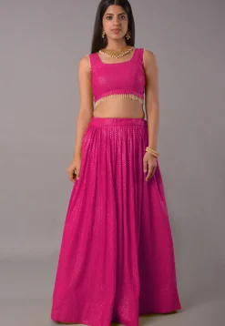 Embroidered Georgette Lehenga in Magenta