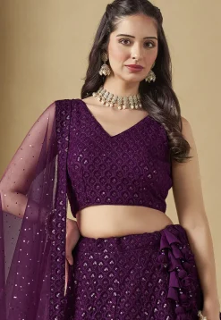 Embroidered Georgette Lehenga in Purple