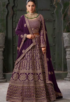 Embroidered Georgette Lehenga in Wine