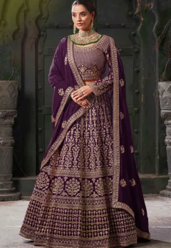 Embroidered Georgette Lehenga in Wine