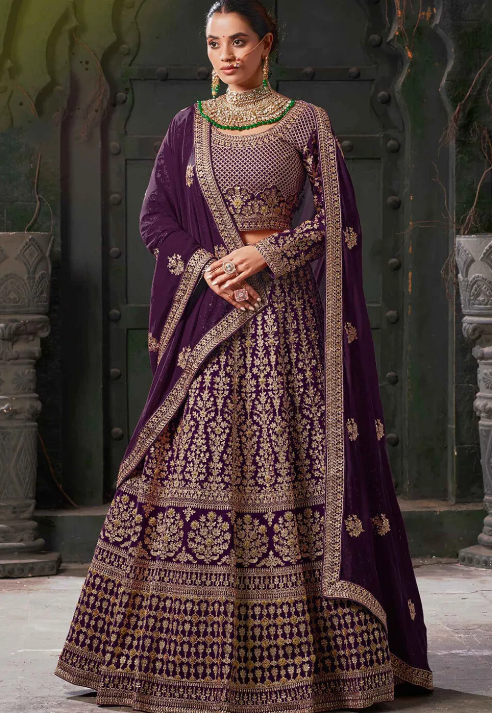 Embroidered Georgette Lehenga in Wine