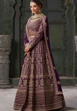 Embroidered Georgette Lehenga in Wine