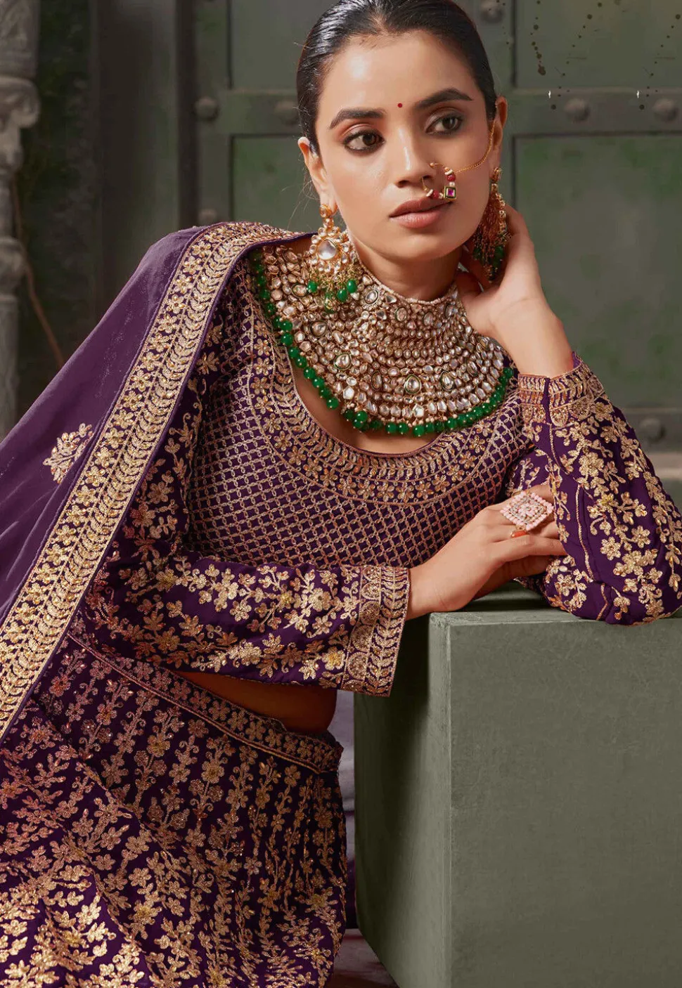 Embroidered Georgette Lehenga in Wine