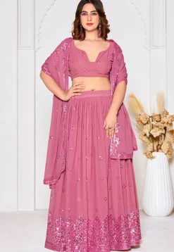 Embroidered Georgette Lehenga in Pink