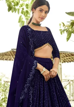 Embroidered Georgette Lehenga in Navy Blue