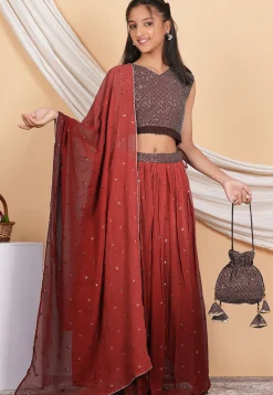 Embroidered Georgette Lehenga in Shaded Brown