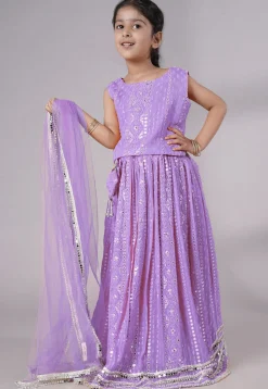 Embroidered Georgette Lehenga in Light Purple