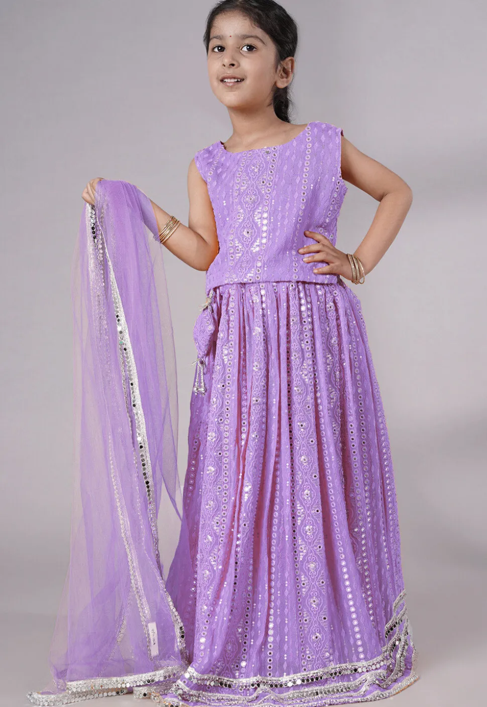 Embroidered Georgette Lehenga in Light Purple