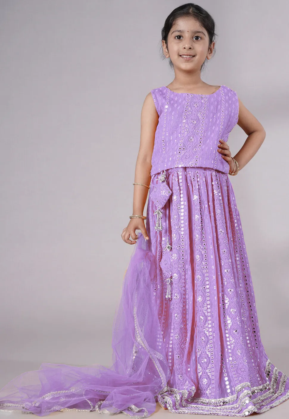 Embroidered Georgette Lehenga in Light Purple