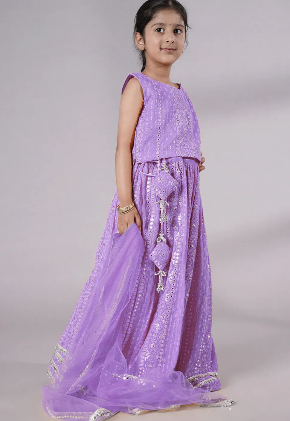 Embroidered Georgette Lehenga in Light Purple