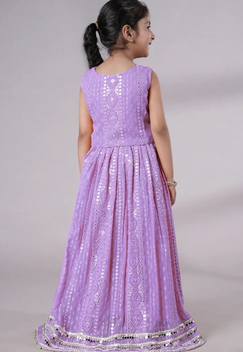 Embroidered Georgette Lehenga in Light Purple