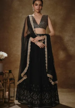 Embroidered Georgette Lehenga in Black