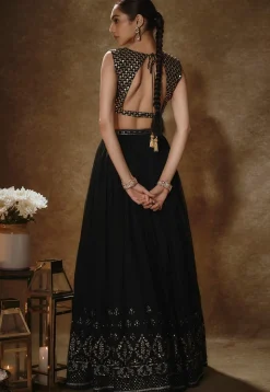 Embroidered Georgette Lehenga in Black