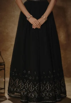 Embroidered Georgette Lehenga in Black