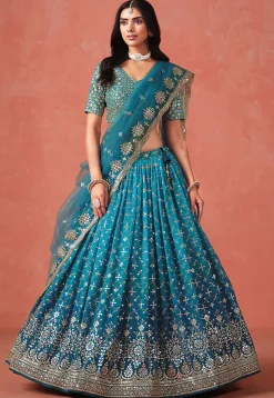 Embroidered Georgette Lehenga in Blue