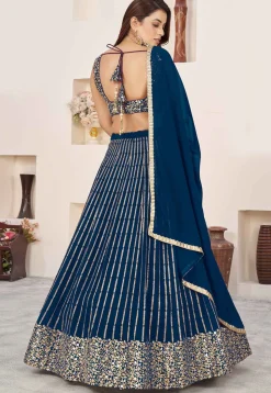 Embroidered Georgette Lehenga in Teal Blue