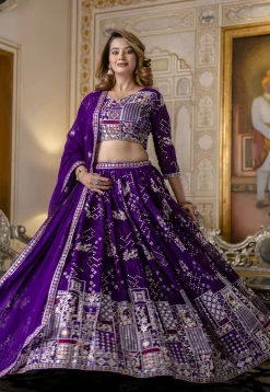 Embroidered Georgette Lehenga in Purple