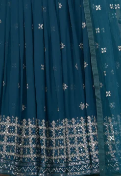 Embroidered Georgette Lehenga in Teal Blue
