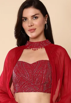 Embroidered Georgette Lehenga in Red