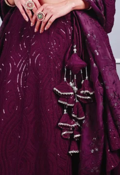 Embroidered Georgette Lehenga in Wine