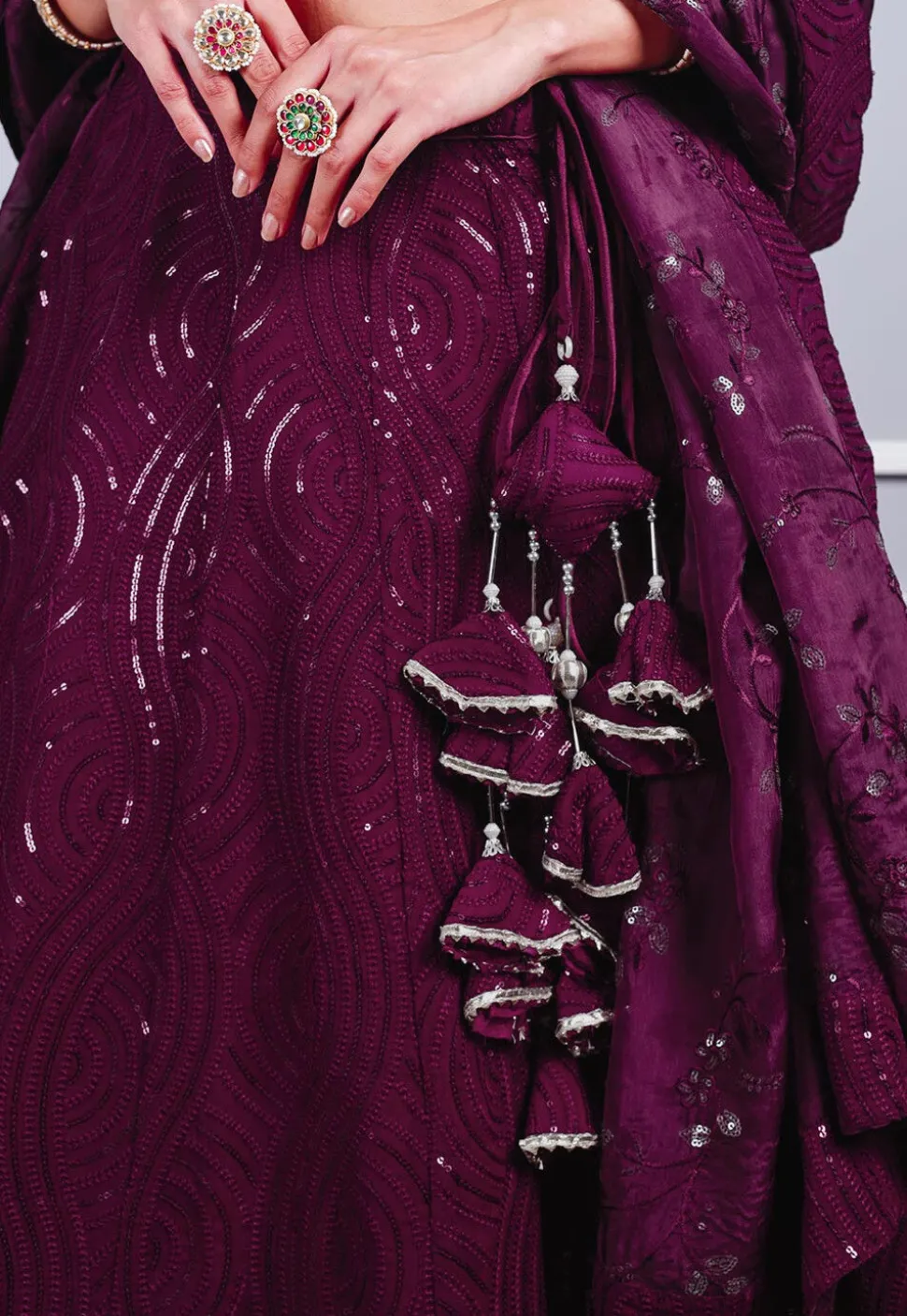 Embroidered Georgette Lehenga in Wine