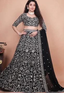 Embroidered Georgette Lehenga in Black