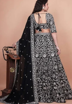 Embroidered Georgette Lehenga in Black