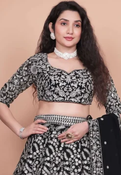 Embroidered Georgette Lehenga in Black