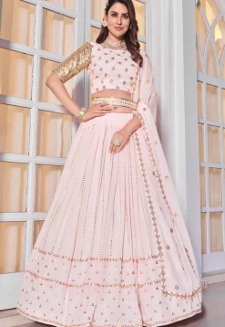 Embroidered Georgette Lehenga in Light Pink