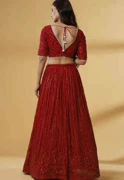 Embroidered Georgette Lehenga in Maroon