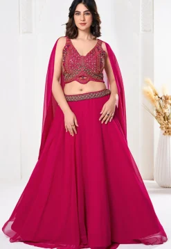 Embroidered Georgette Lehenga in Pink