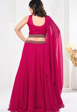 Embroidered Georgette Lehenga in Pink