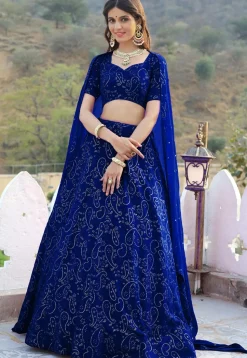 Embroidered Georgette Lehenga in Royal Blue