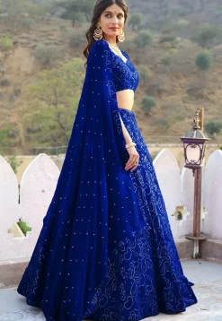 Embroidered Georgette Lehenga in Royal Blue