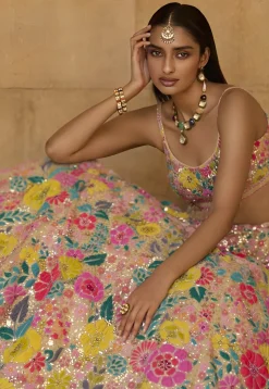 Embroidered Georgette Lehenga in Beige