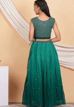 Embroidered Georgette Lehenga in Shaded Teal Green