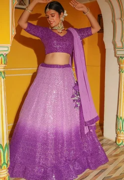 Embroidered Georgette Lehenga in Shaded Purple