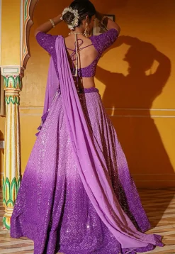 Embroidered Georgette Lehenga in Shaded Purple
