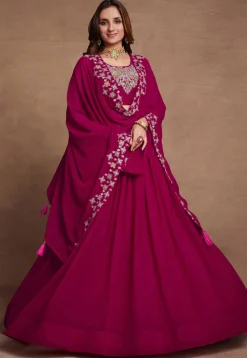 Embroidered Georgette Lehenga in Fuchsia