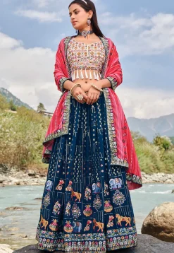 Embroidered Georgette Lehenga in Blue